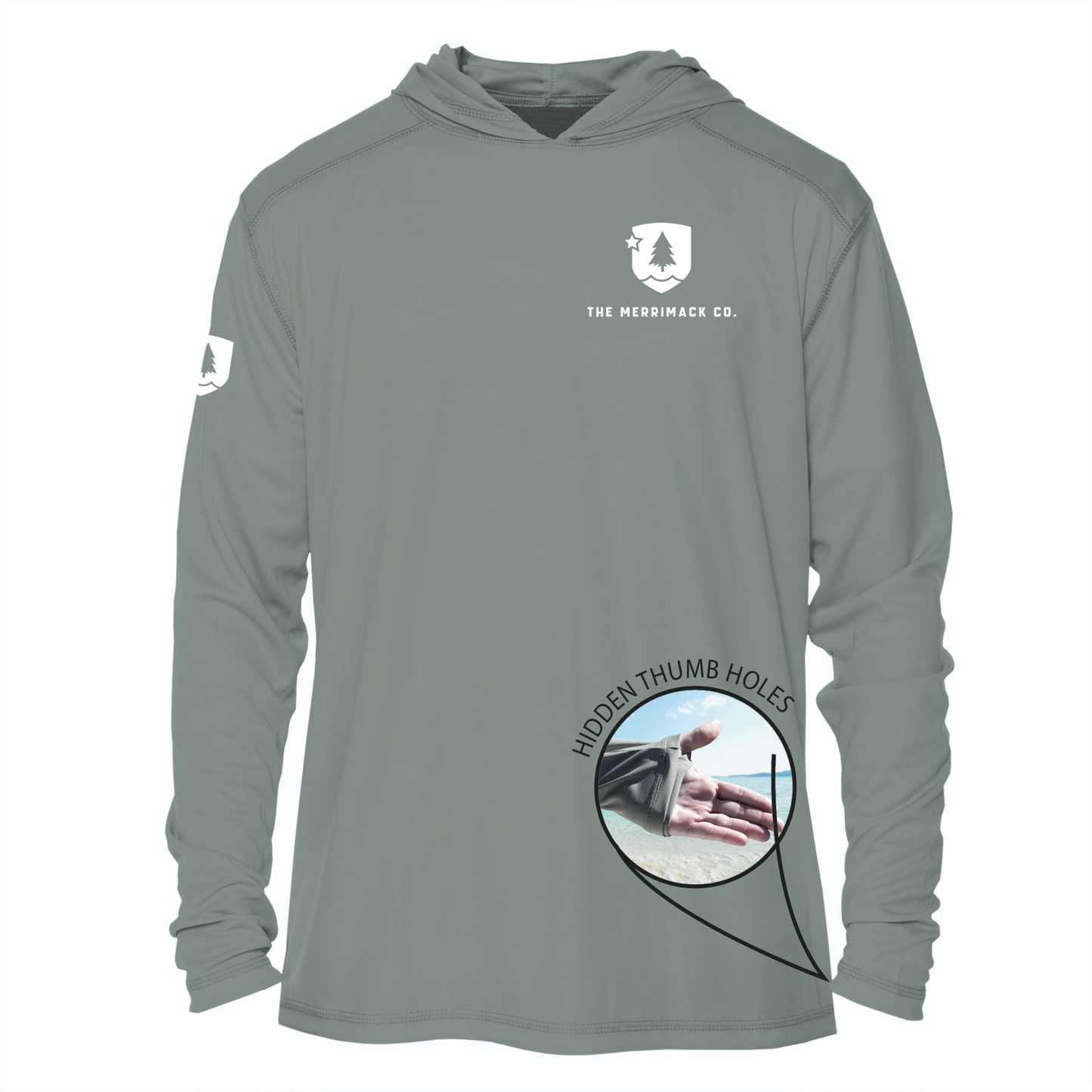 The Merrimack Company -Solar Hoodie - Made from 100% recycled polyester in olive green